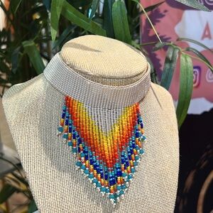 Yellow and Orange Chevron Beaded Necklace